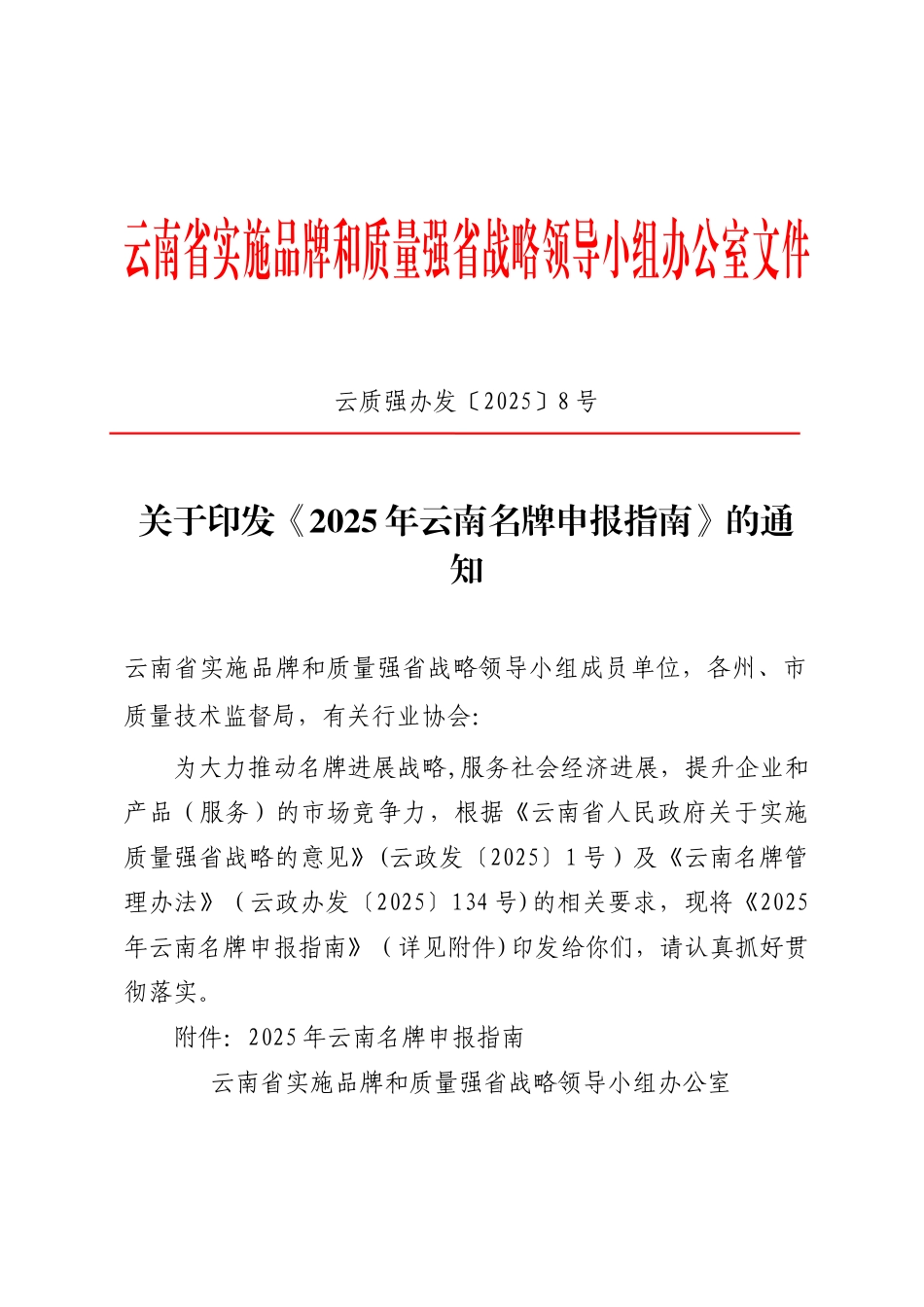 云南实施品牌和质量强战略领导小组办公室文件_第1页
