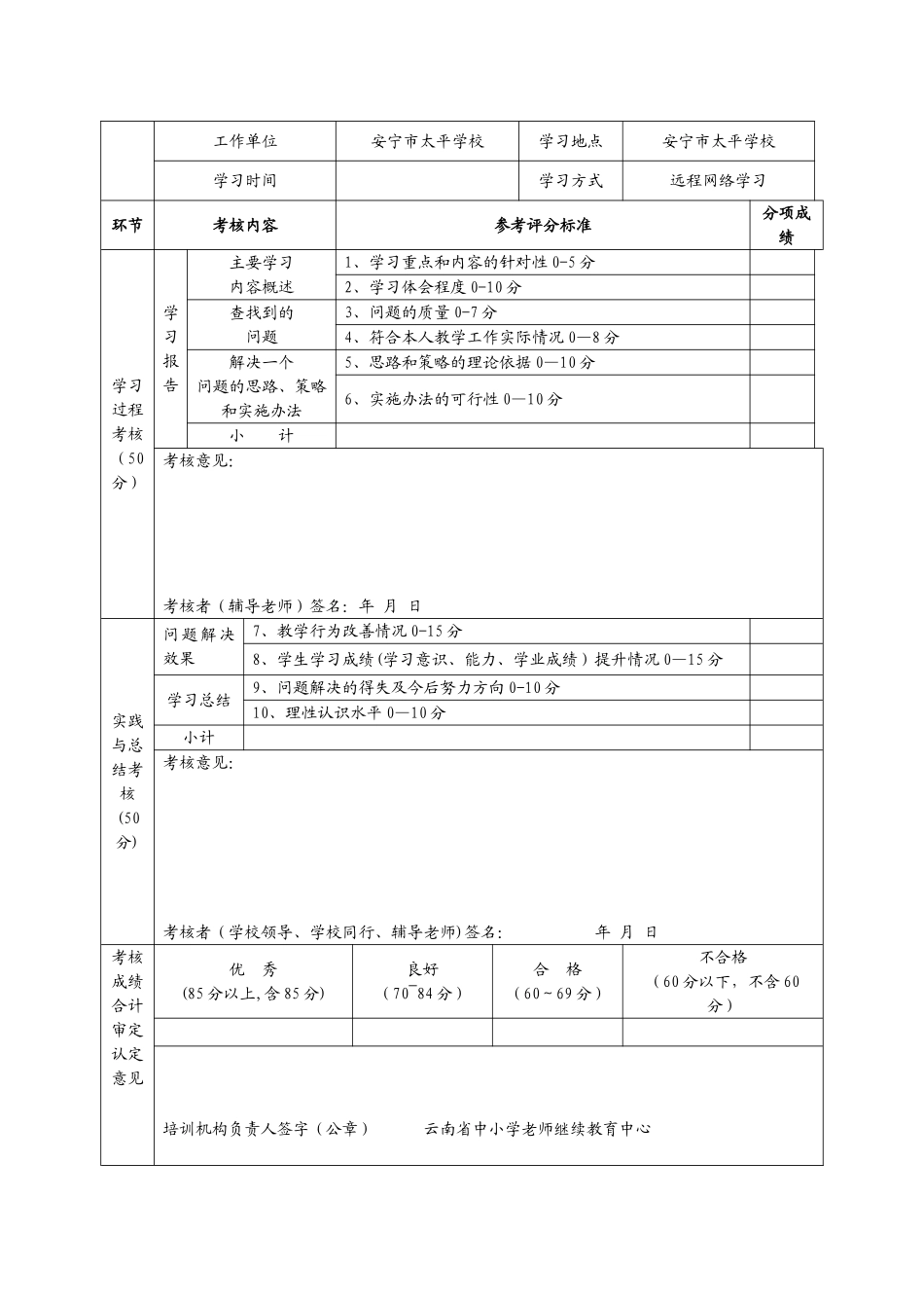 云南省中小学给教师的建议履职晋级培训考核表_第3页