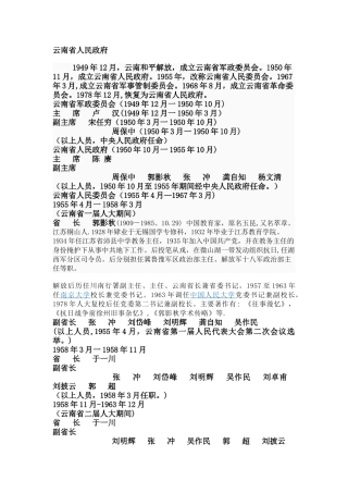 云南省历任领导