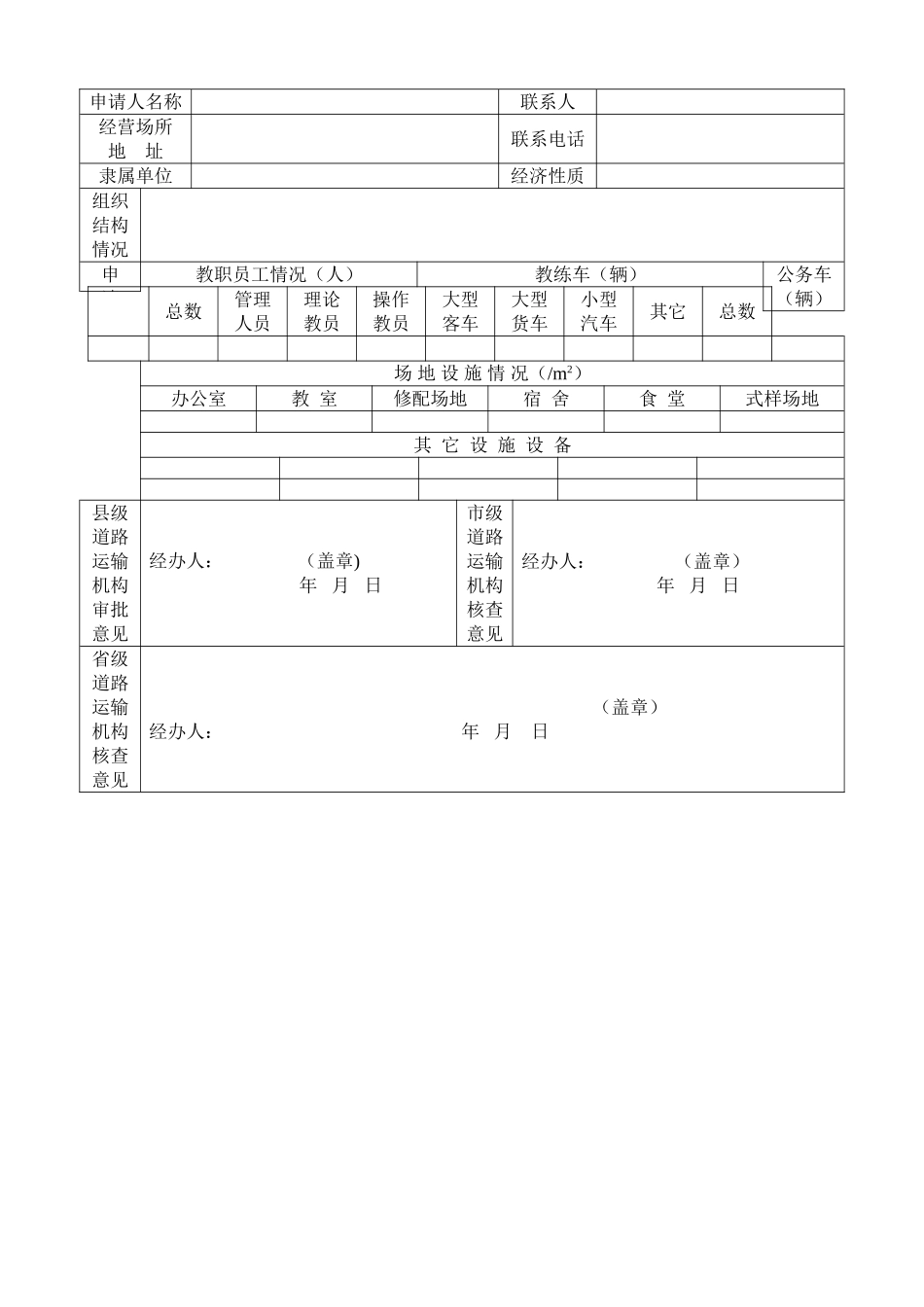 云南省机动车驾驶员培训经营申请表_第2页