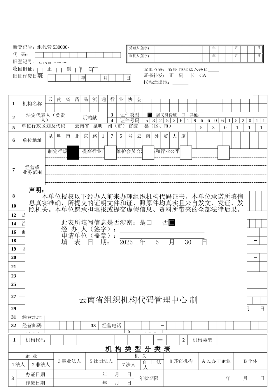 云南省组织机构代码证申报表20250312_第1页