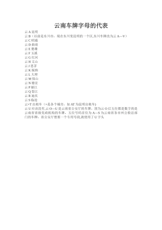 云南车牌字母的代表