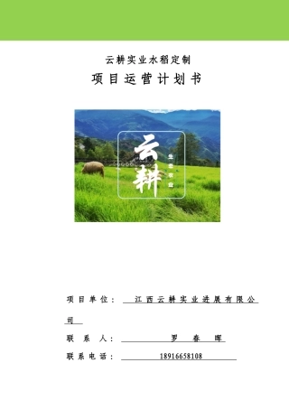 云耕公司水稻定制项目策划书