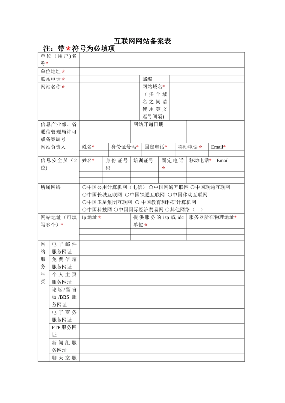 互联网网站备案表_第1页