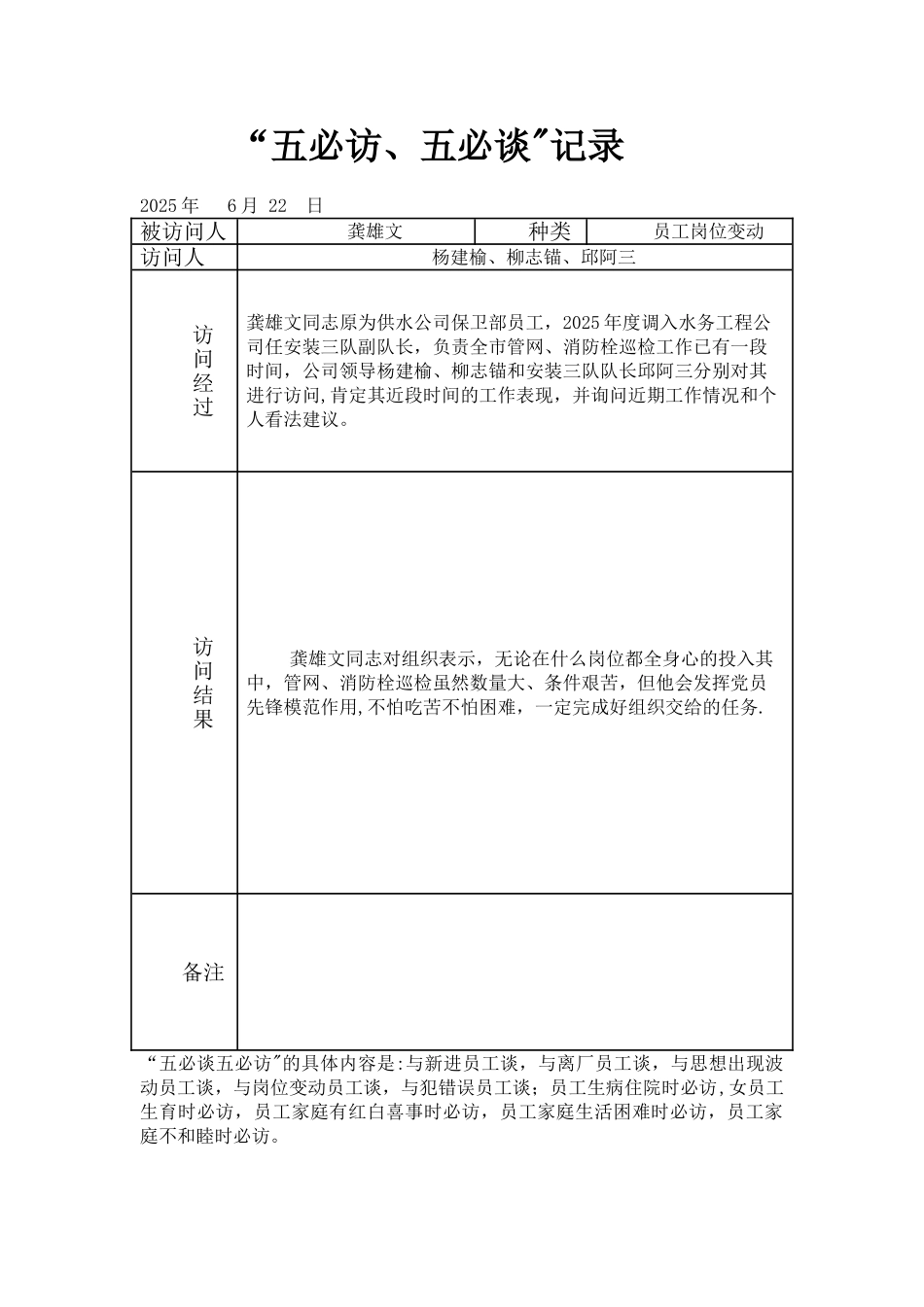 五必访-五必谈——员工岗位变动_第1页