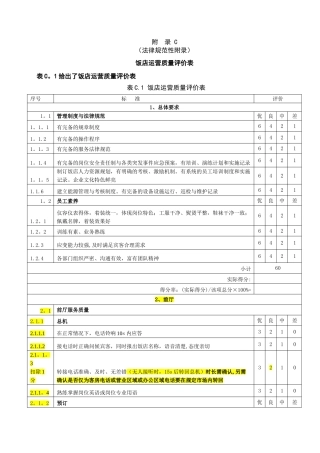 五星级评定饭店运营质量评价表