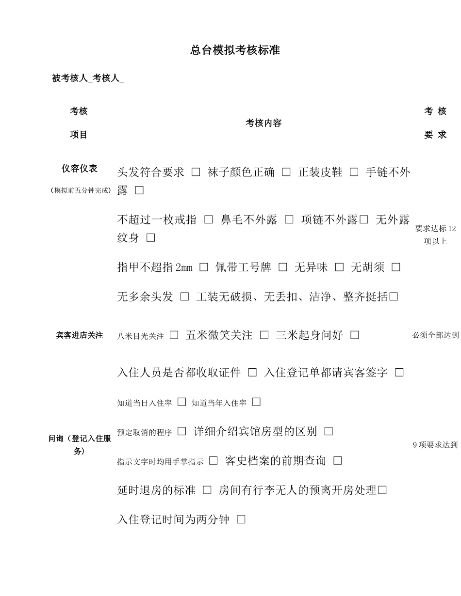 五星酒店总台组员工迎检星评考核表_第1页