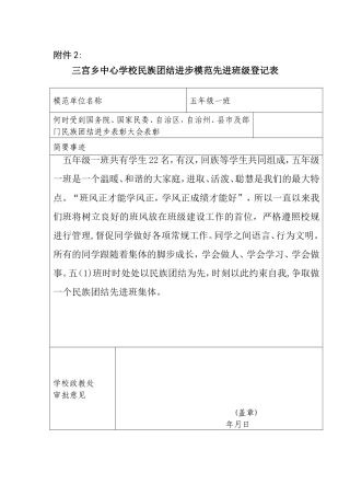 五班—民族团结先进班级申请表