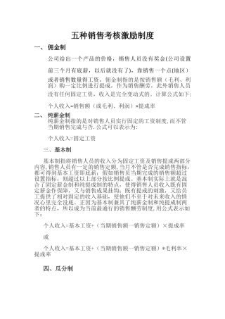 五种销售考核激励制度