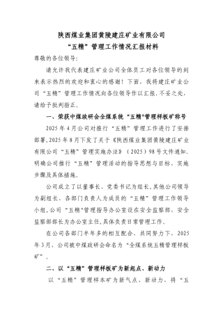五精管理汇报材料