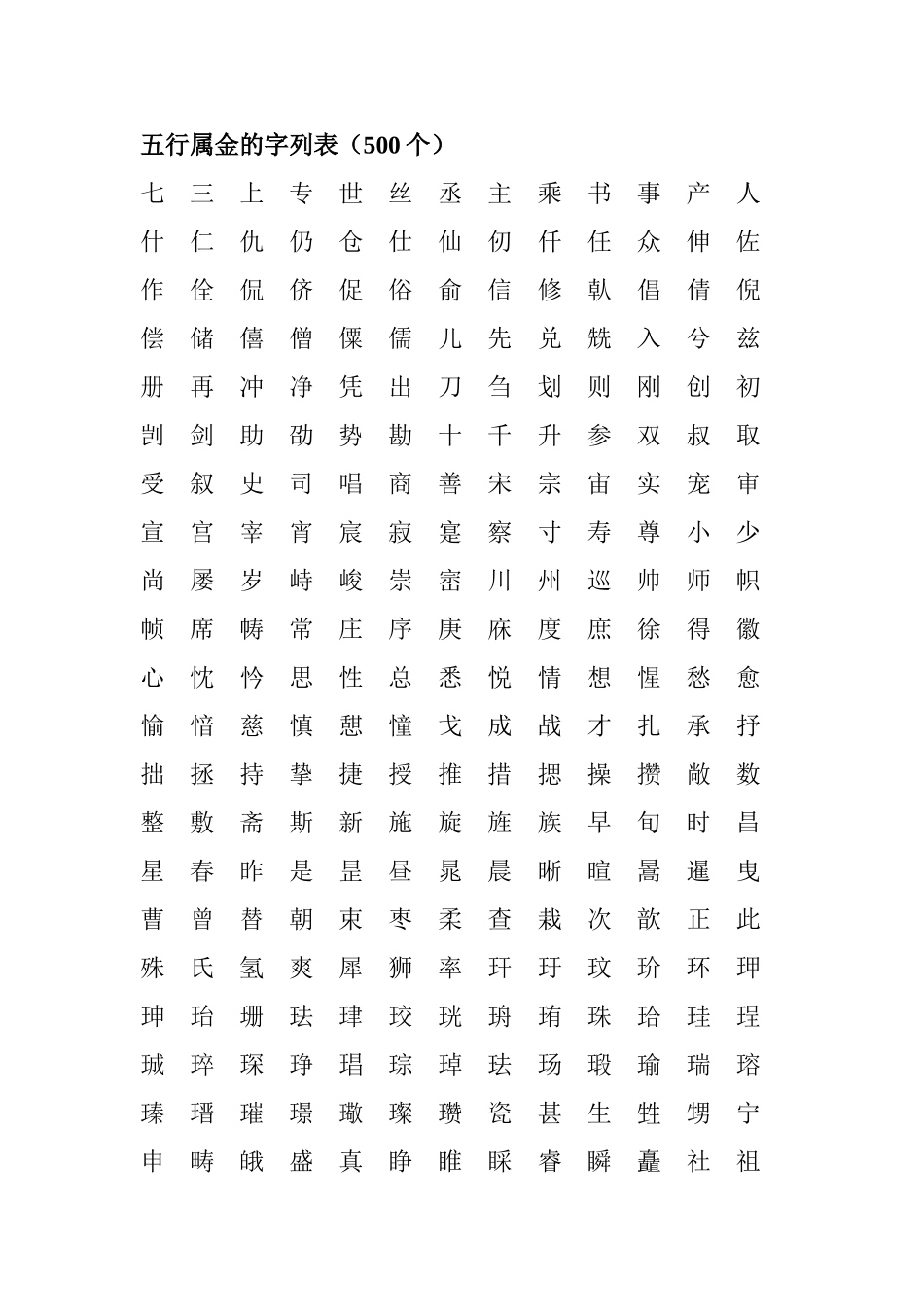 五行属金的字列表_第1页