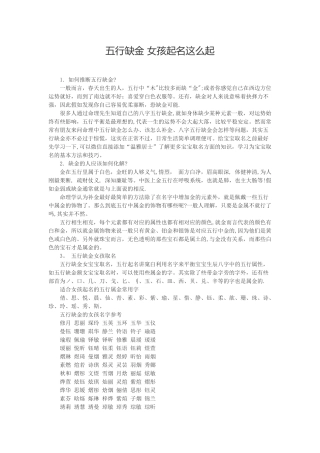 五行缺金-女孩起名这么起