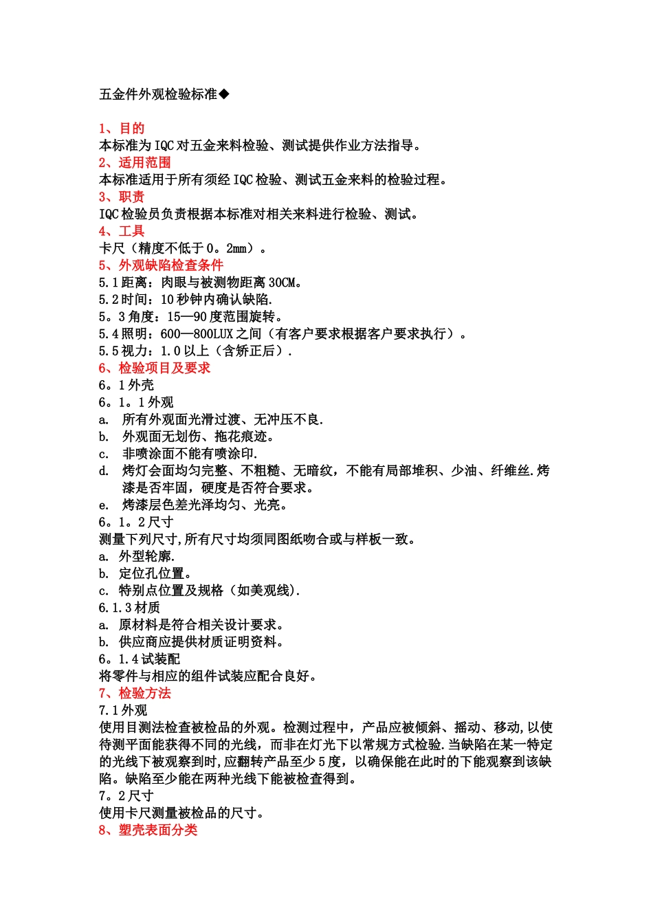 五金件外观检验标准_第1页