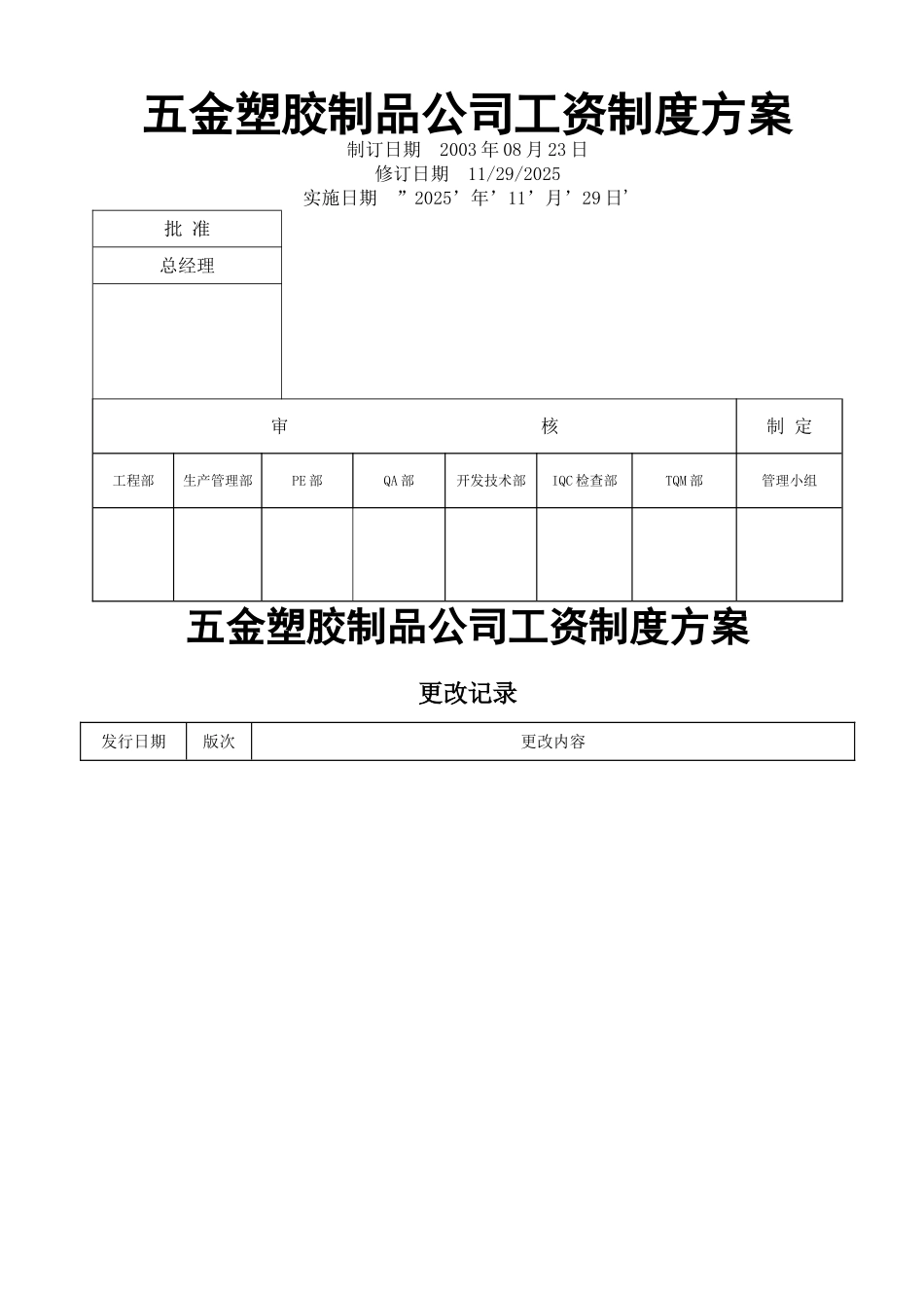 五金塑胶制品公司工资制度方案_第1页