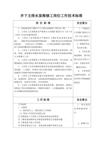 井下主排水泵维修工岗位工作技术标准
