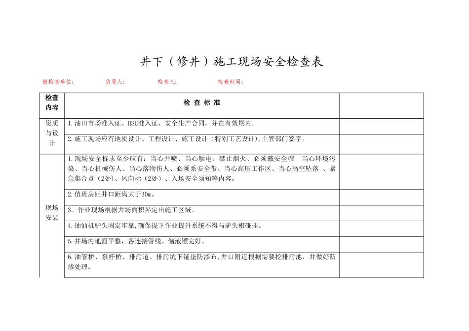 井下施工现场安全检查表_第1页