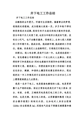 井下电工工作总结
