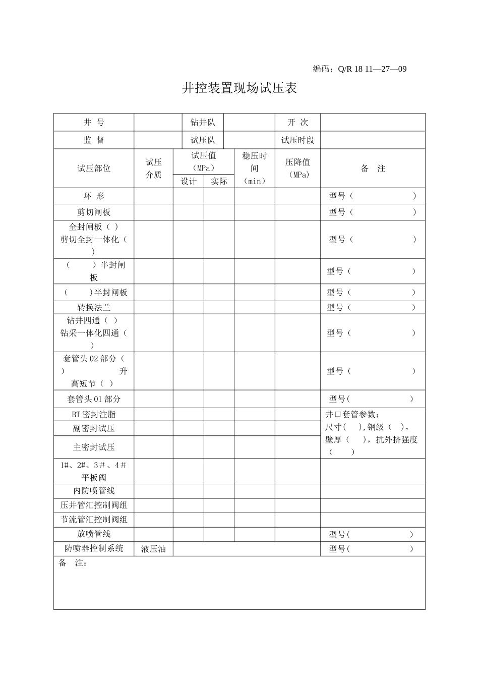 井控装置现场试压表_第1页