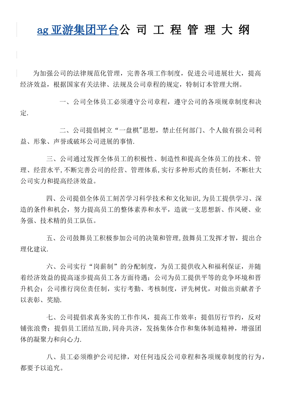 亚游ag集团公司工程管理大纲_第1页