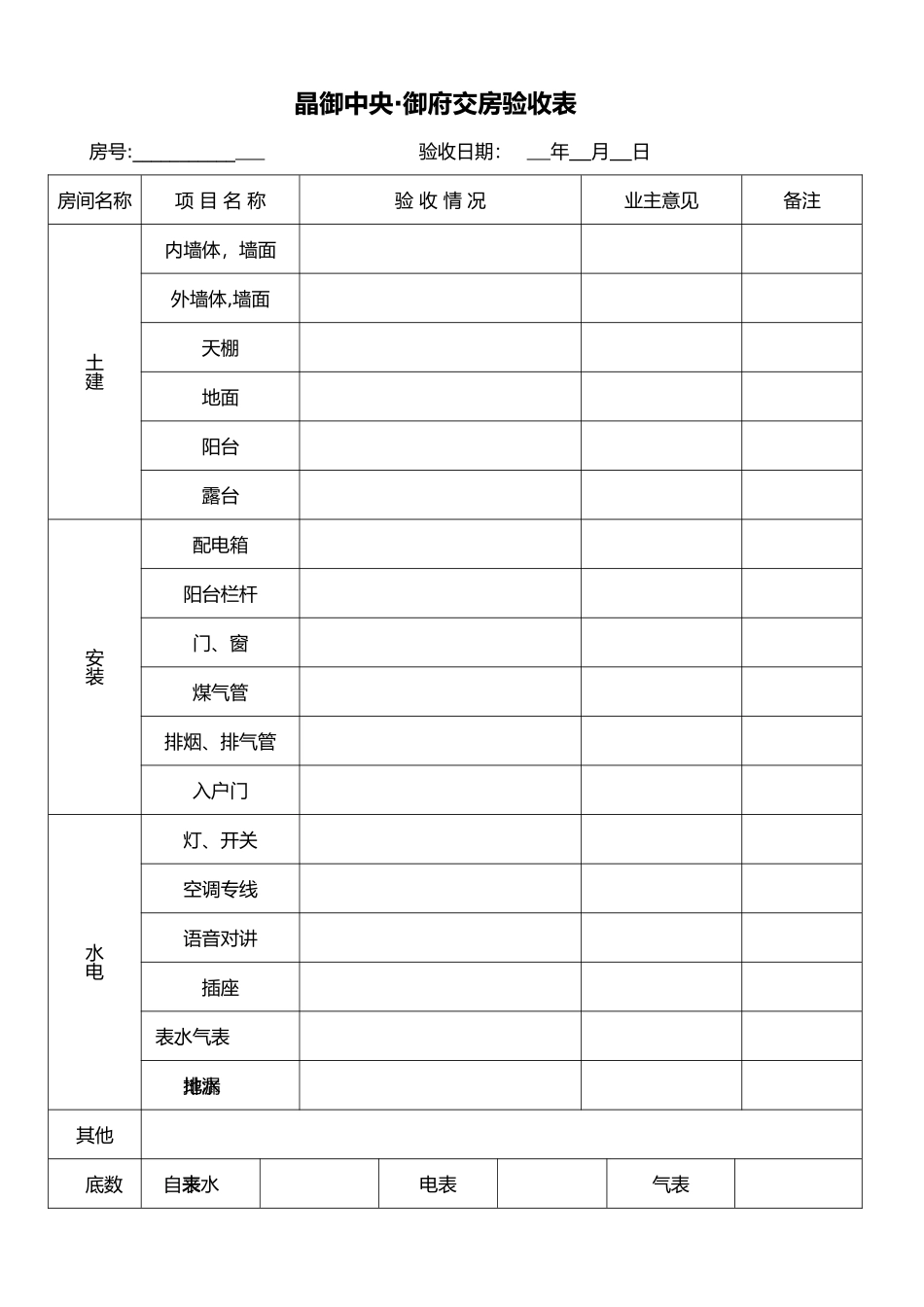 交房验收表格模板_第1页