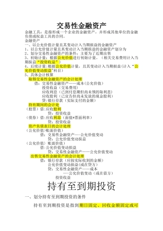 交易性金融资产总结