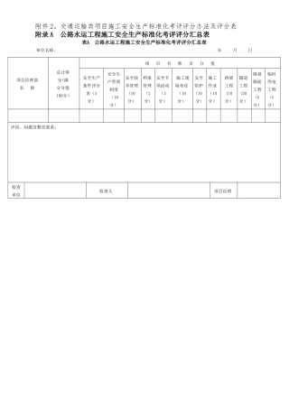 交通运输类项目施工安全生产标准化考评评分办法及评分表
