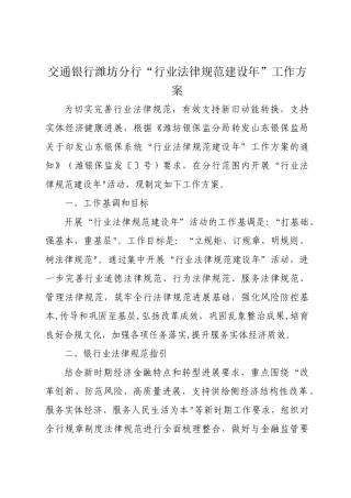 交通银行潍坊分行行业规范建设年工作方案
