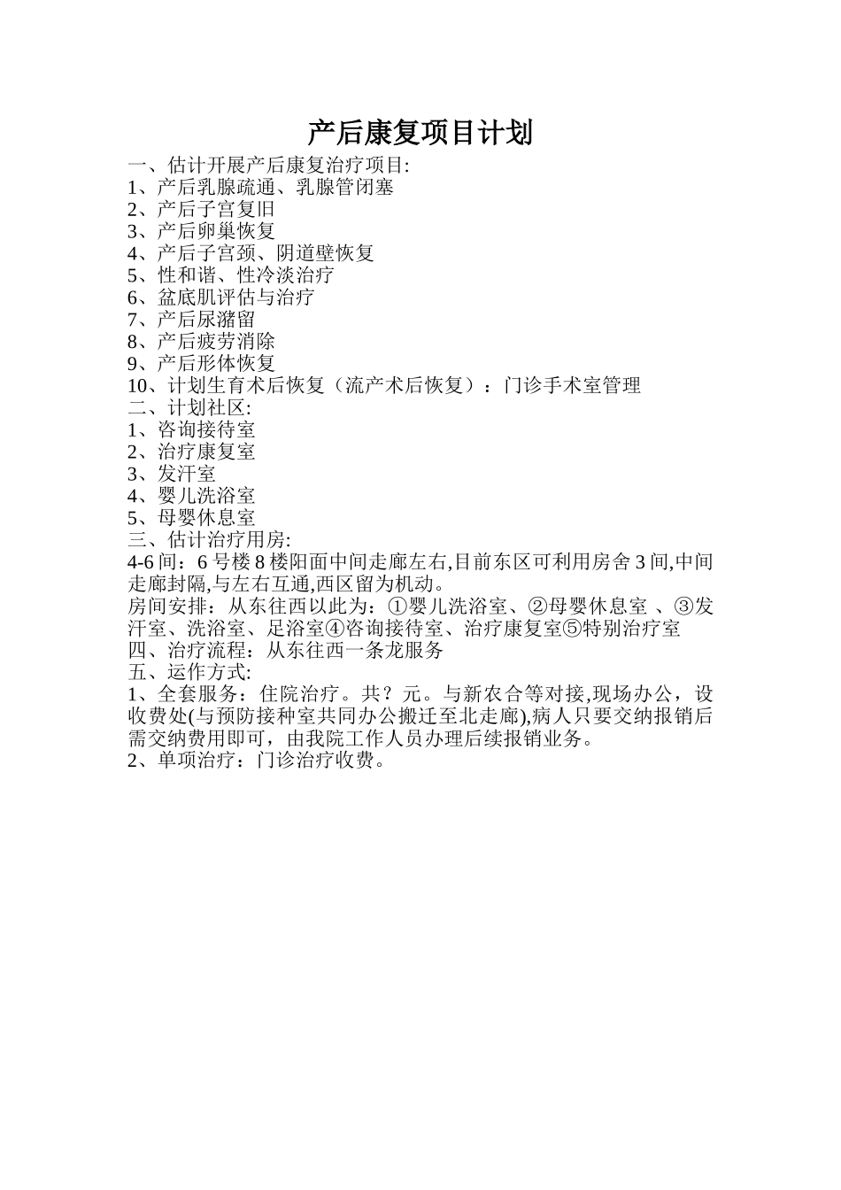 产后康复项目计划_第1页