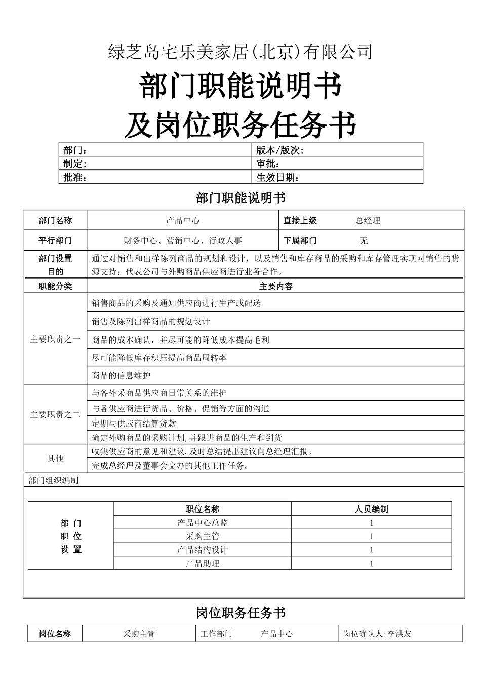 产品中心岗位职责说明书_第1页