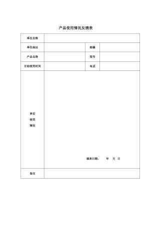 产品使用情况反馈表