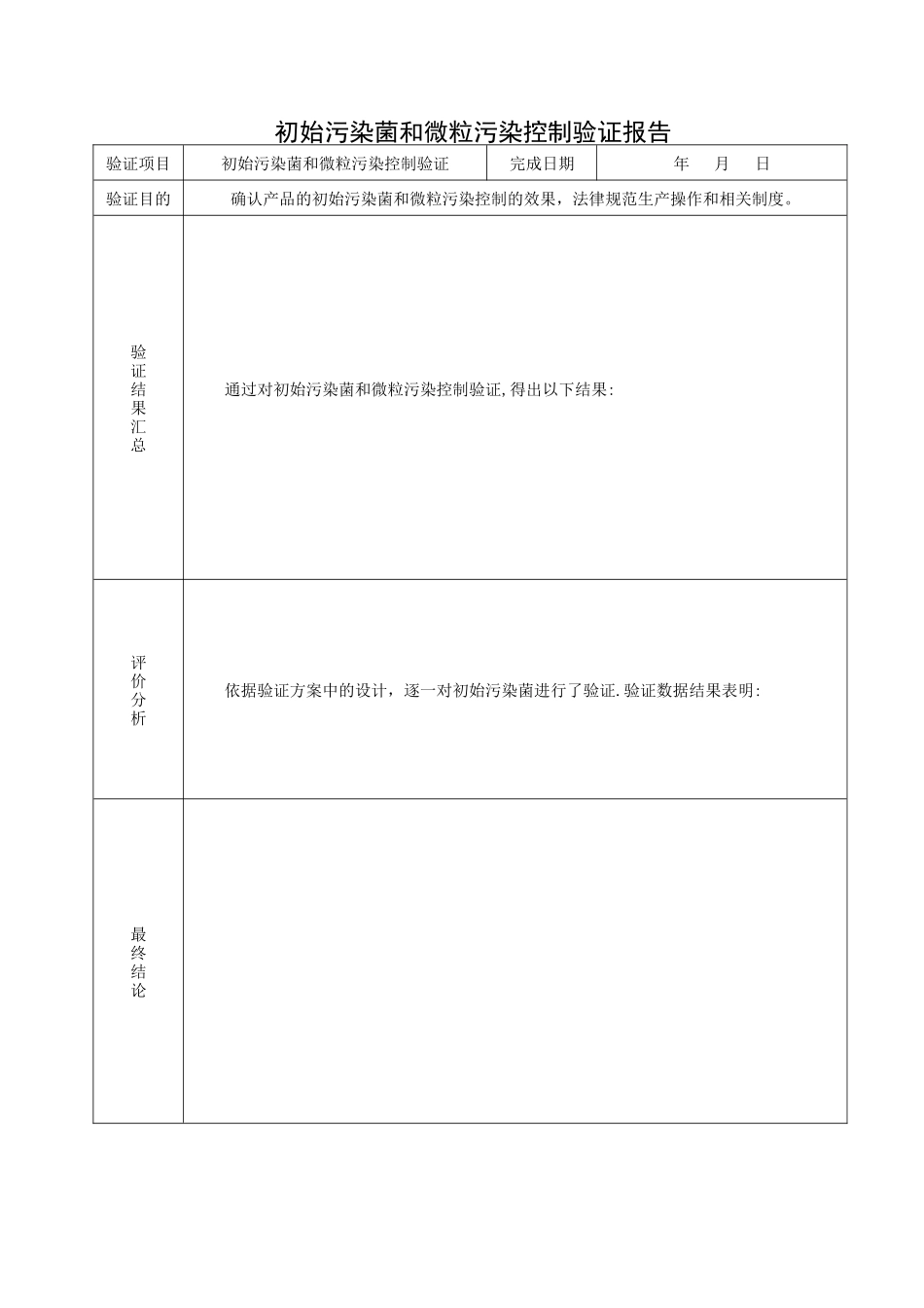 产品初始污染菌和微粒污染控制验证报告_第1页