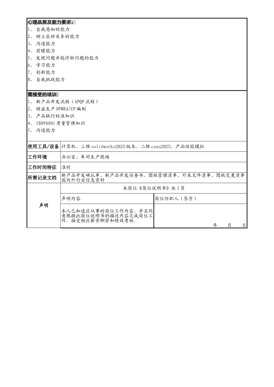 产品工程师岗位说明书_第3页