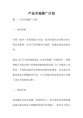 产品市场推广计划