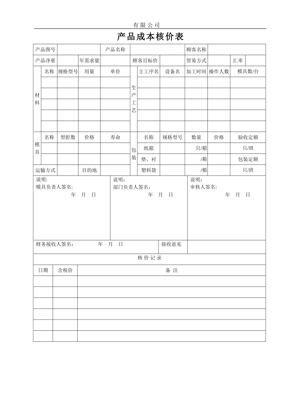 产品成本核价表_第1页