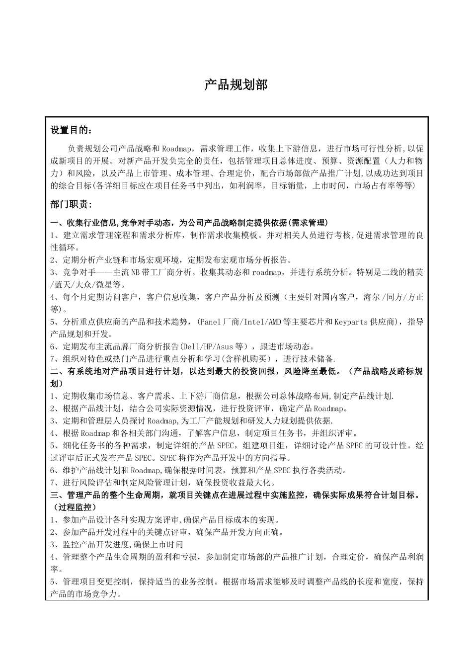 产品规划部-岗位职责和任职条件_第1页