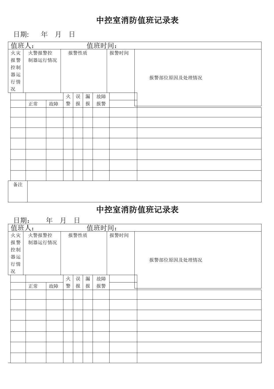中控室消防值班记录表_第1页