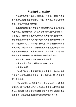 产品销售方案模版