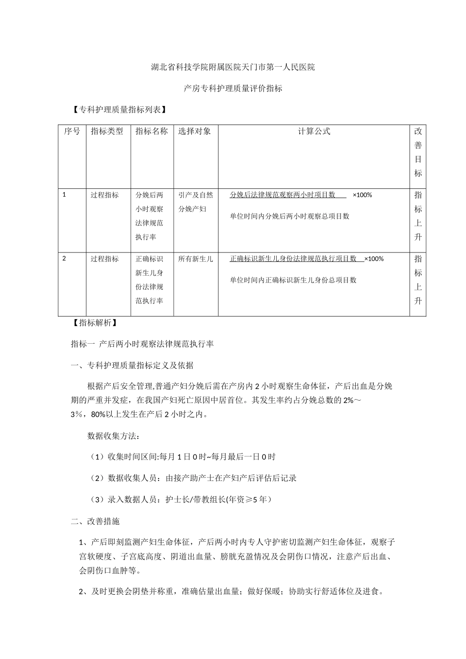 产房专科质量监测指标_第1页