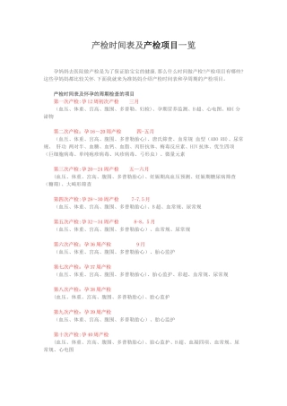 产检时间表及产检项目一览