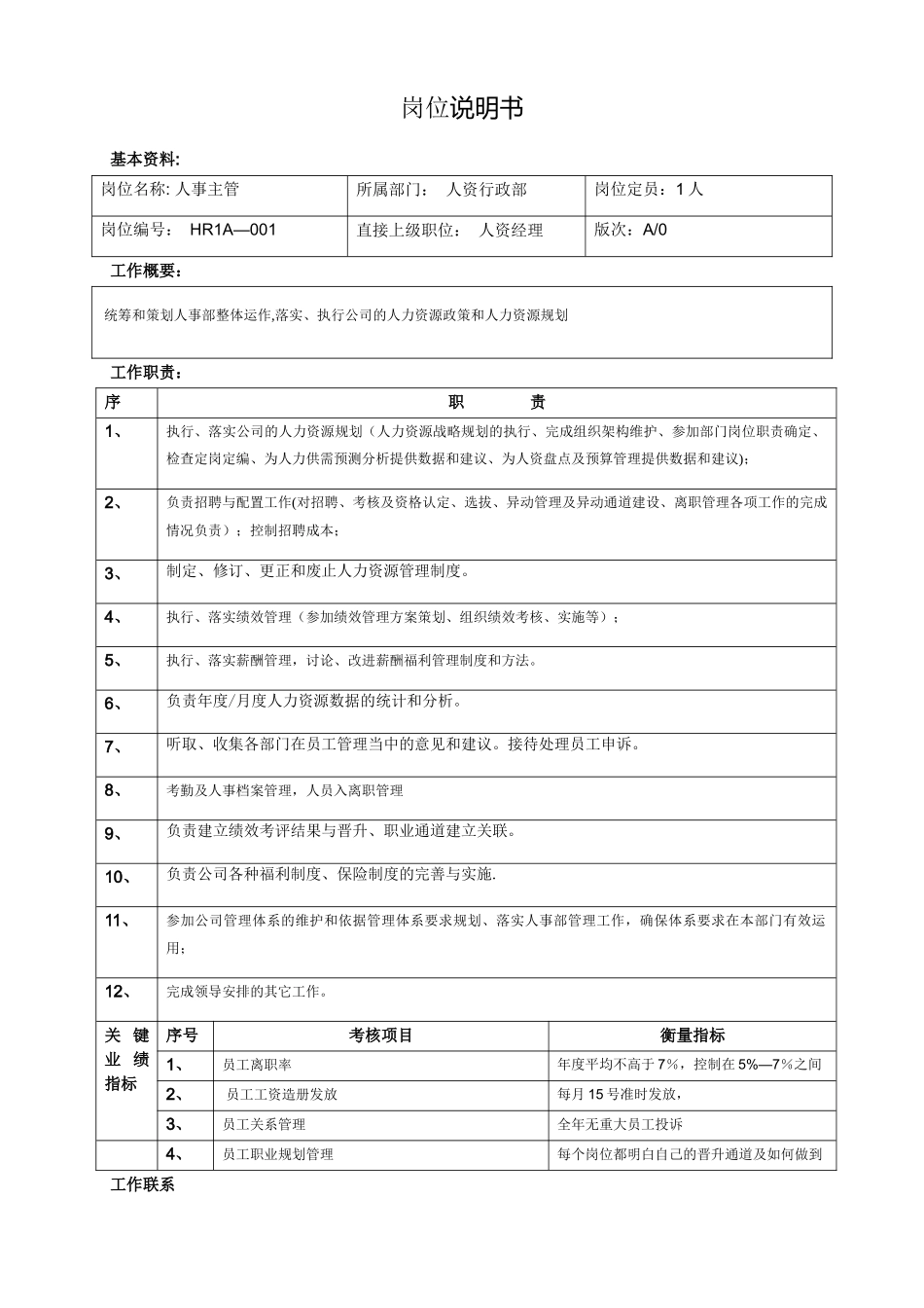 人事主管岗位说明书_第1页