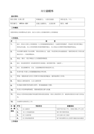 人事主管岗位说明书