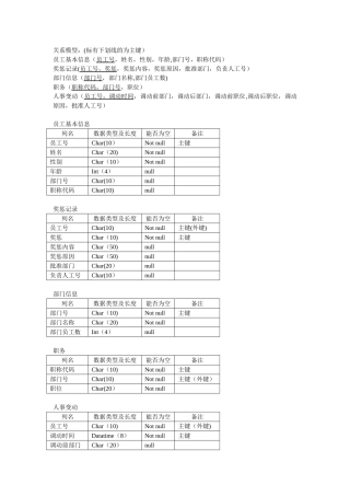 人事管理系统之关系模式