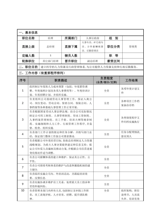 人事经理-职位说明书