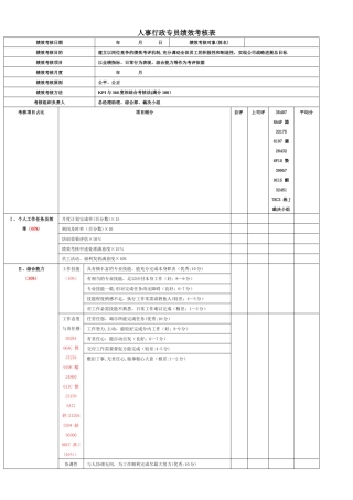 人事行政专员绩效考核表