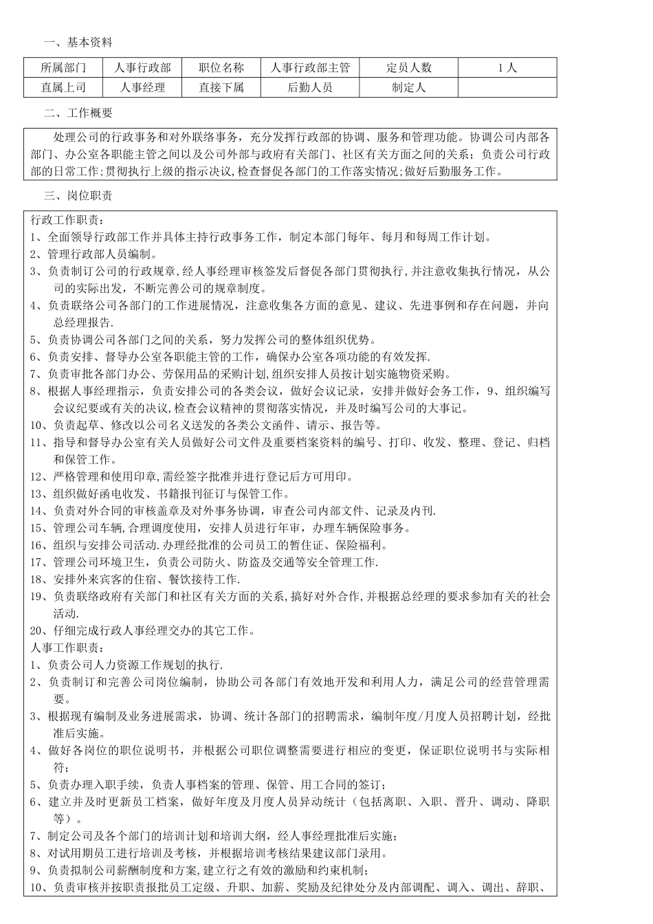 人事行政主管岗位职责79986_第1页