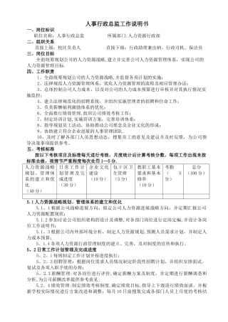 人事行政总监工作说明书