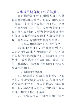 人事试用期自我工作总结报告