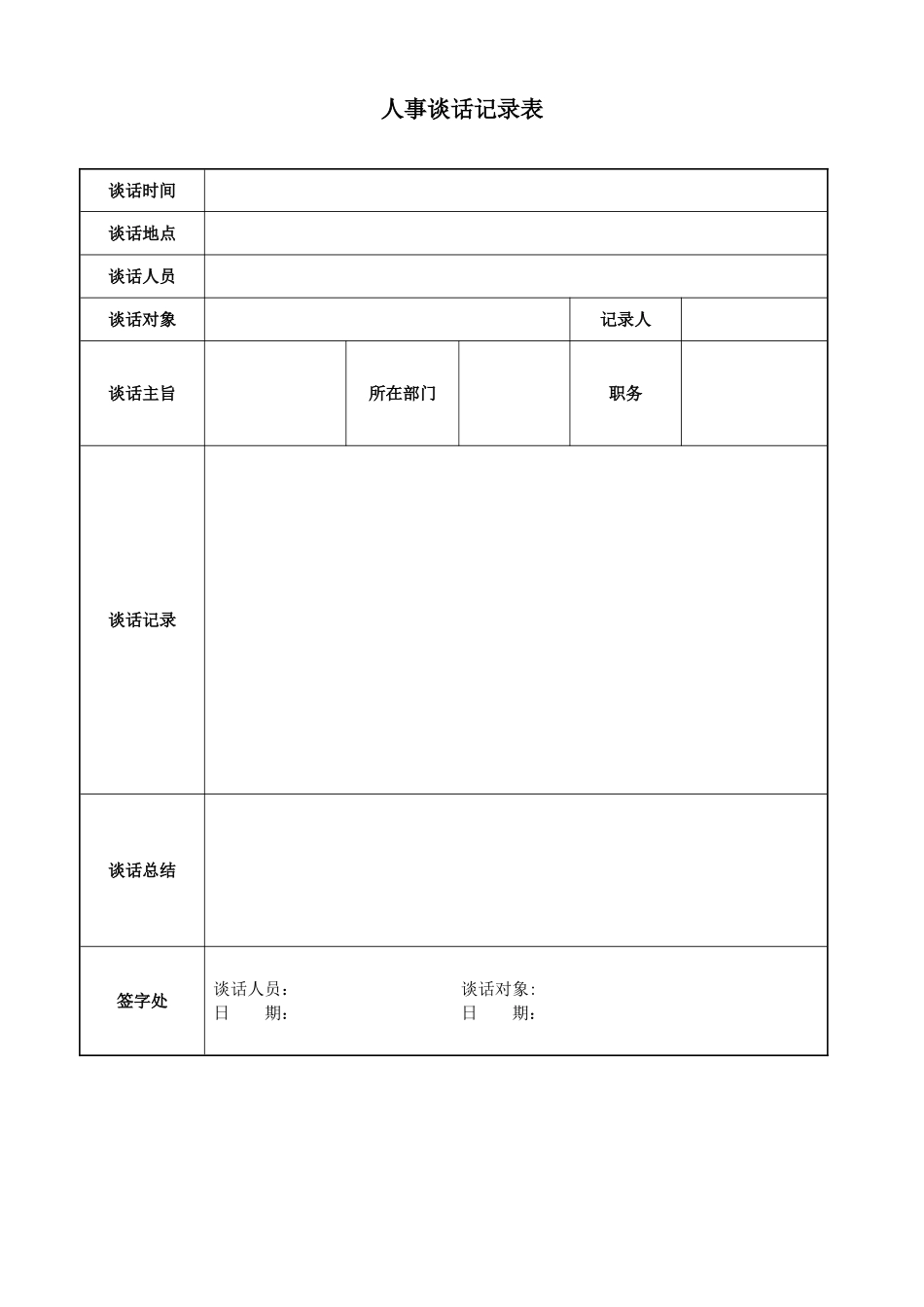 人事谈话记录表模板_第1页
