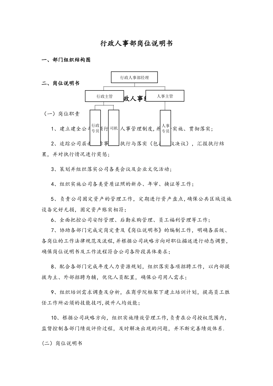 人事部岗位说明书_第1页
