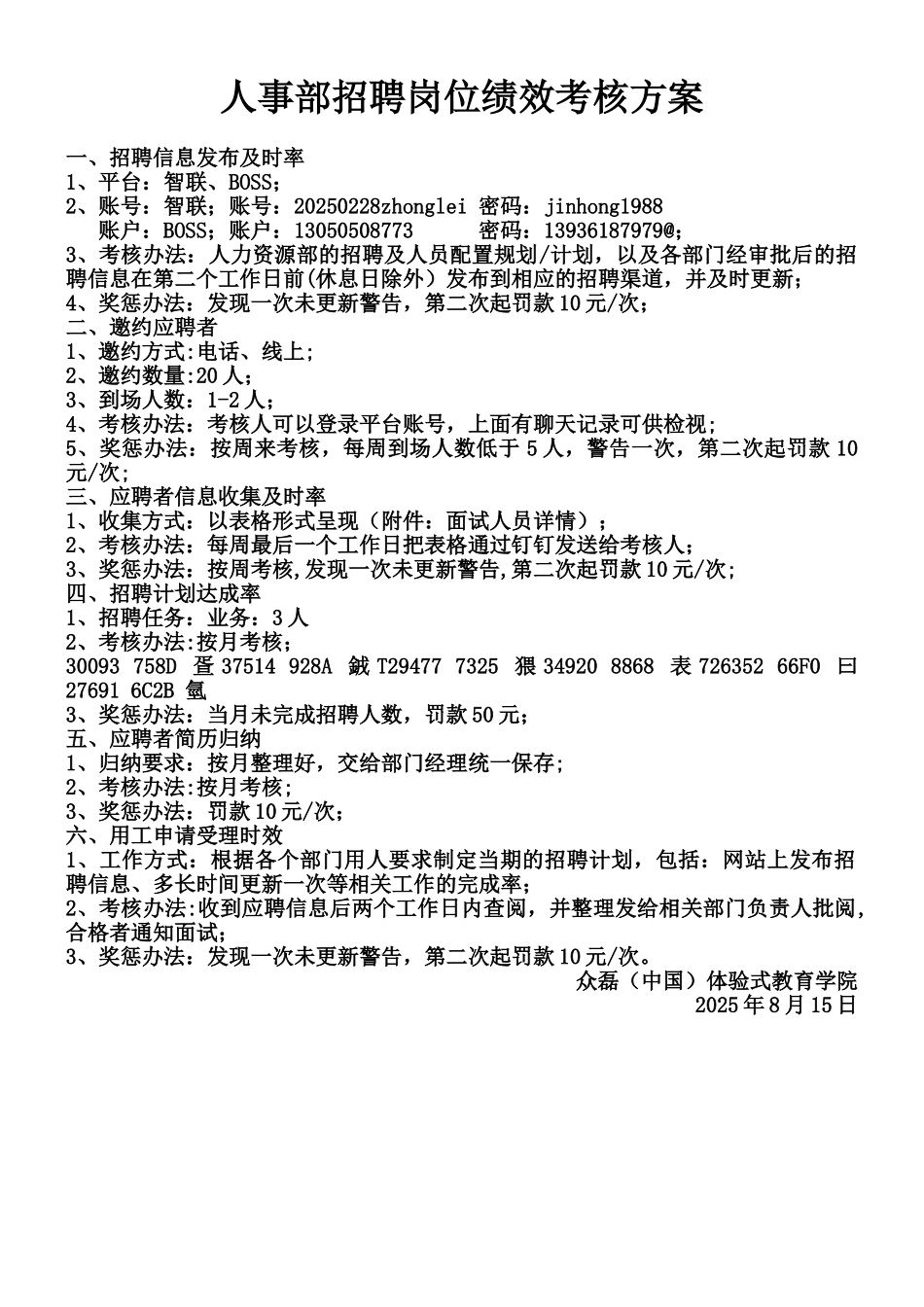 人事部招聘岗位绩效考核方案_第1页